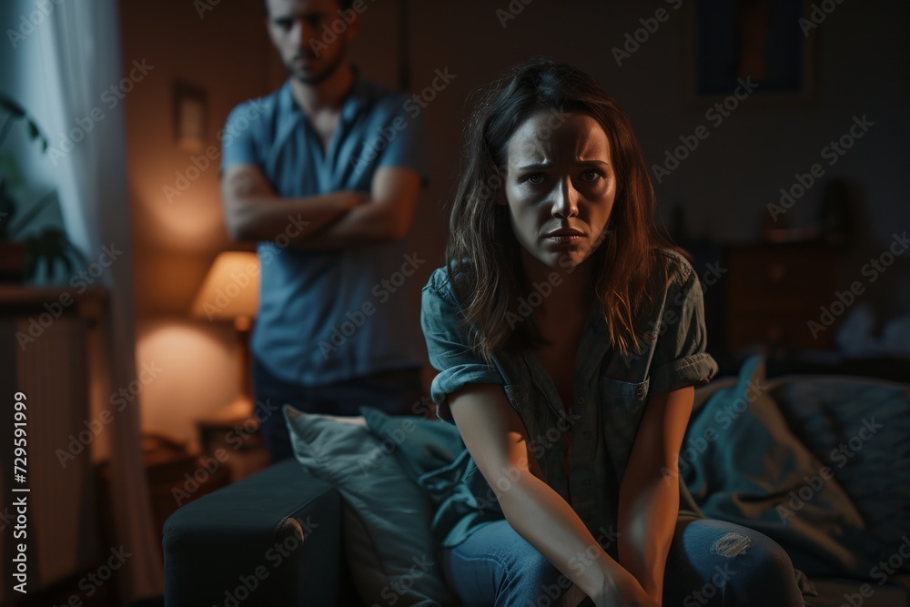 Woman Sitting on Top of Bed Next to Man