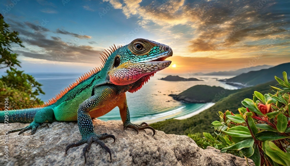 Fototapeta premium funky and colorful lizard on the beach