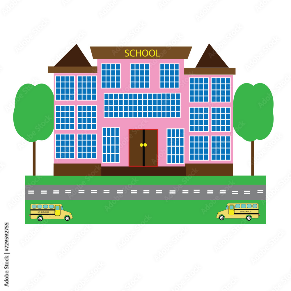 School building with the road. School building in flat style. Vector illustration. Eps file 80.