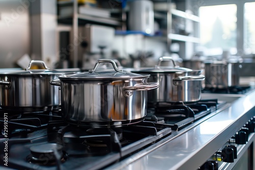 Pots and Pans on a Stove in a Kitchen