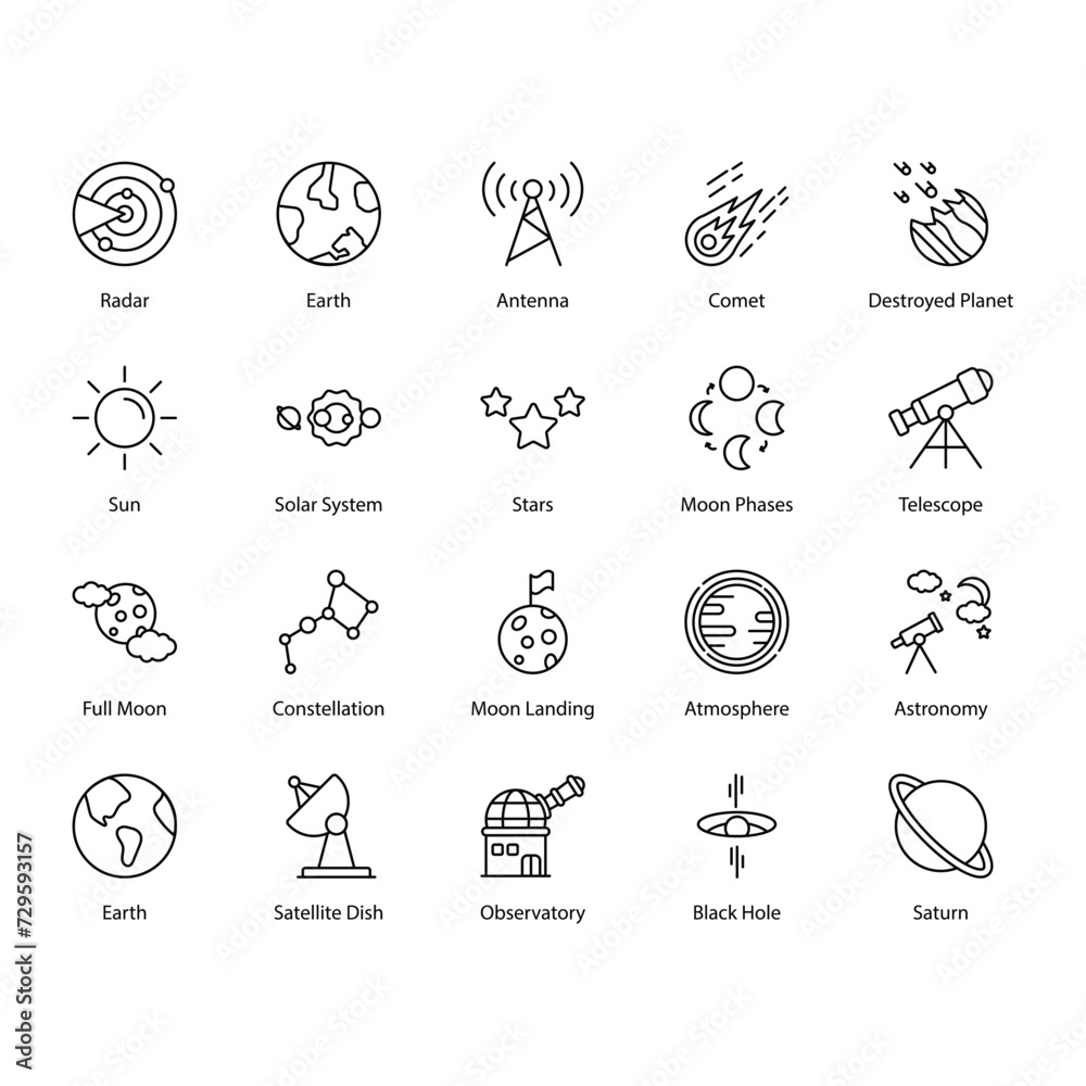 galaxy icons set vector stock illustration.