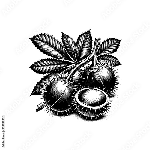 Chestnut with black leaves vector illustration .