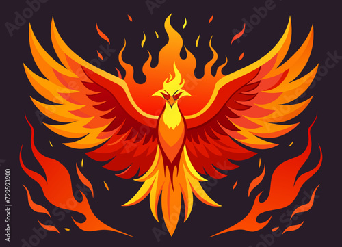 A majestic, mythical phoenix rising from the ashes in a burst of flames. vektor illustation