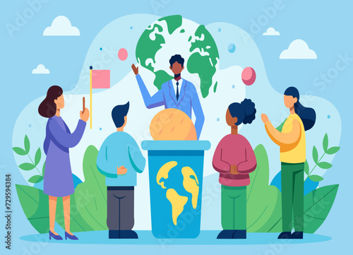 A United Nations conference addressing global environmental challenges. vektor illustation