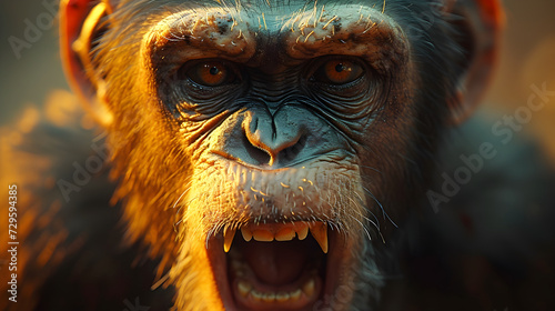 Portrait of an aggressive monkey. Aggressive monkey screams