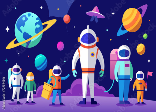 A diverse group of astronauts embarking on an interstellar mission. vektor illustation