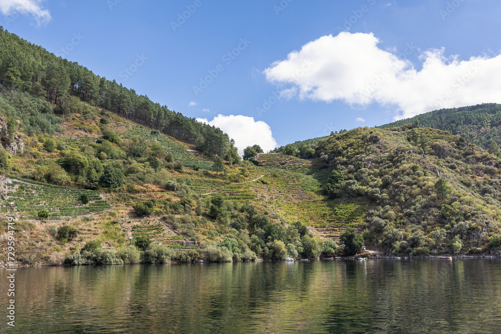 Landscape of Galicia, a region in Spain and navigable Sil river Landscape of Galicia, a region in Spain and navigable Sil river
