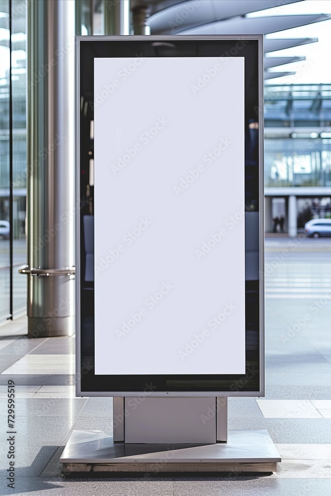 Blank billboard in airport terminal. Mock up, 3D Rendering