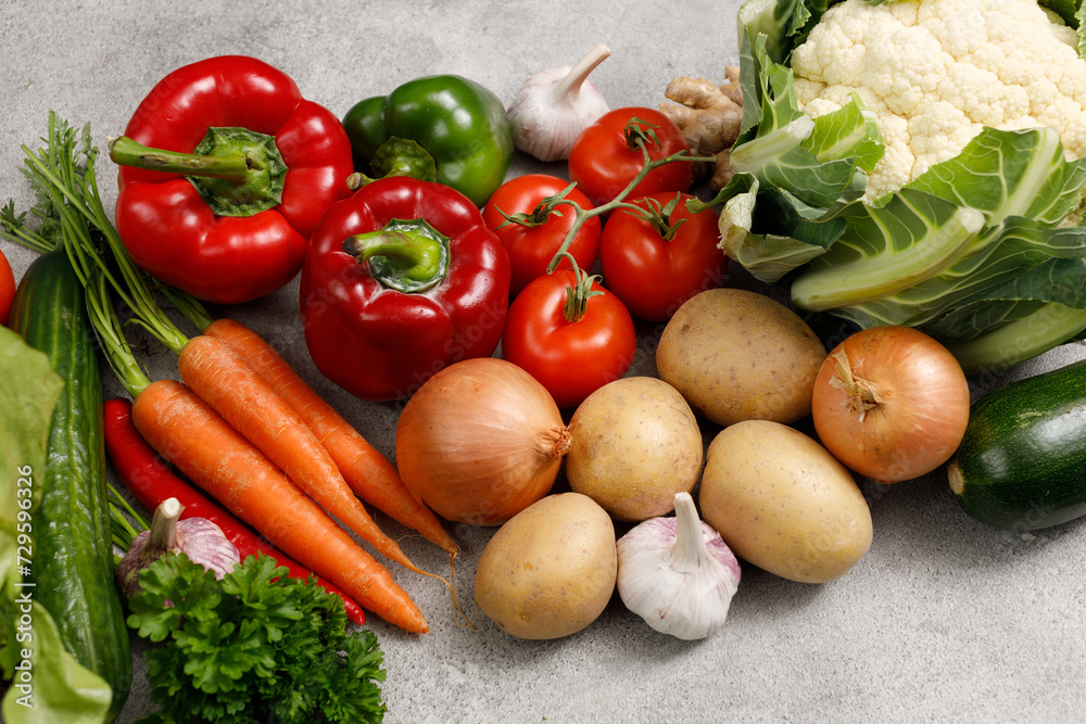 Assortment of various vegetables top view, close up Assortment of various vegetables top view, close up