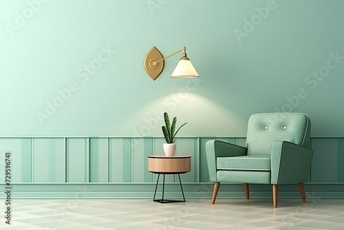 scandinavian retro interior design in turquoise shades