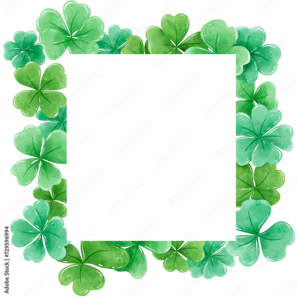 Handdrawn watercolor illustration clipart of Clover Frames Wreaths with Flowers St'Patricks Day birthday Floral arrangements greeting cards wedding invitation Party Irish
