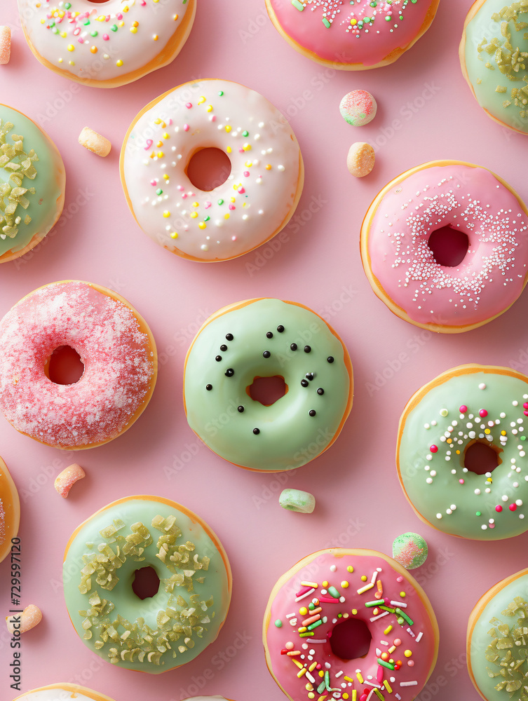 colorful donuts on pink background colorful donuts on pink background