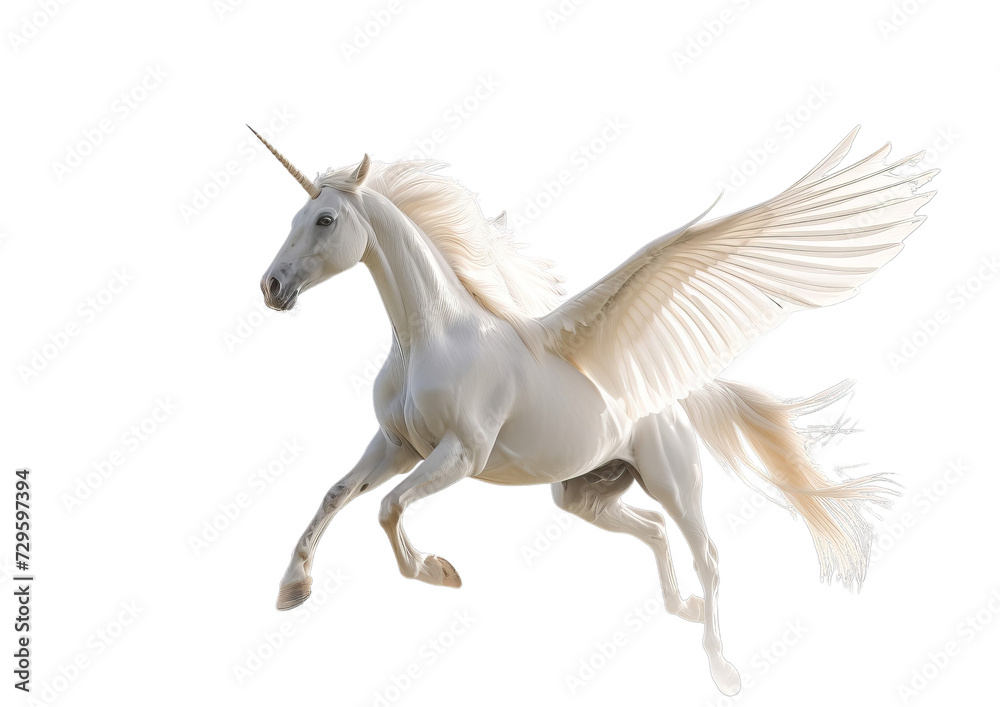 Majestic White Unicorn With Wings Soaring in the Sky Majestic White Unicorn With Wings Soaring in the Sky
