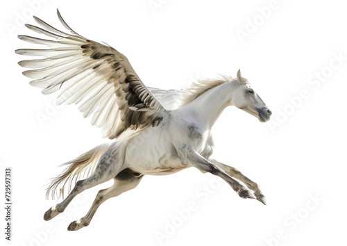 Majestic White Horse With Wings Soaring Through the Sky