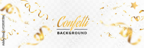 Confetti background.Birthday,anniversary,celebration banner.Falling shiny golden confetti.Background for anniversary party.Elements for preparing holiday.	

