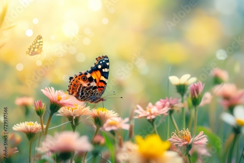 Butterfly in a field of flowers Generative AI