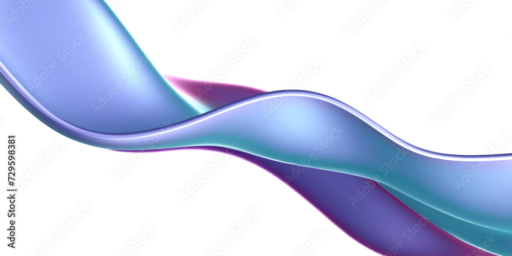 Obraz premium 3d holographic liquid wave, iridescent chrome fluid silk fabric isolated on light background. Render of neon metal ribbon with rainbow gradient effect flying in motion. 3d vector geometric background.