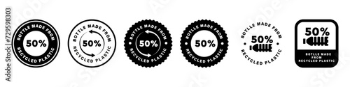 Fifty percent of bottle made from recycled plastic. Vector labels for bottles.