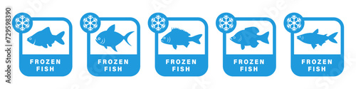 Frozen Fish. Vector stickers for seafood packaging.