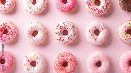 colorful pink donuts on pink background