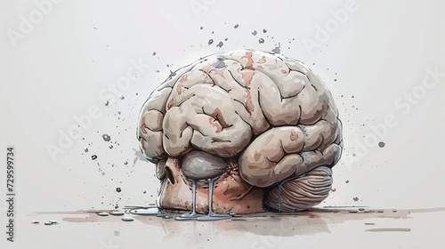 illustration of depressed brain , organ damage, crying brain sad, anxiety, depression, post partum photo