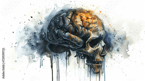 illustration of depressed brain , organ damage, crying brain sad, anxiety, depression, post partum