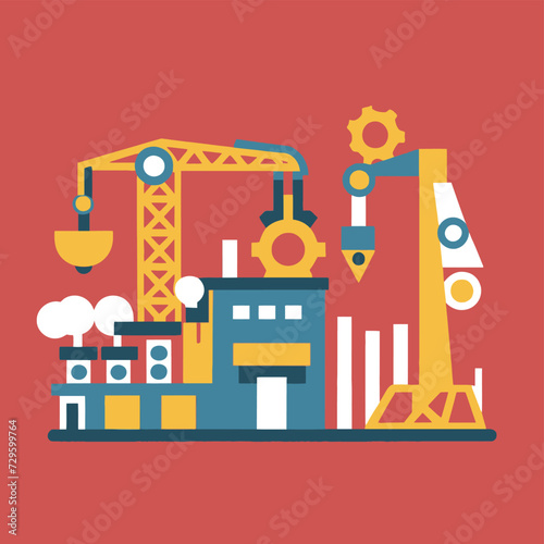 2d vector illustration icon, shape line , architecture factory industrial and town with home
