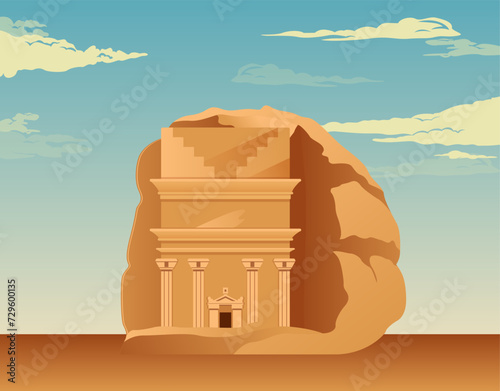 Al-Hijr Madain Saleh - Hegra , Saudi Arabia  - Stock Illustration