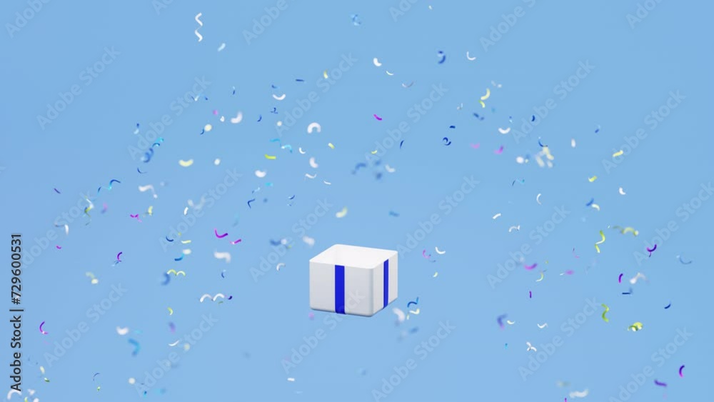 Gift box pops, confetti. 3d rendering animation. Gift give away, Mobile Marketing, earning prizes, bonus or rewards from store. online present or gift. Christmas, Valentine's Day holiday, birthday