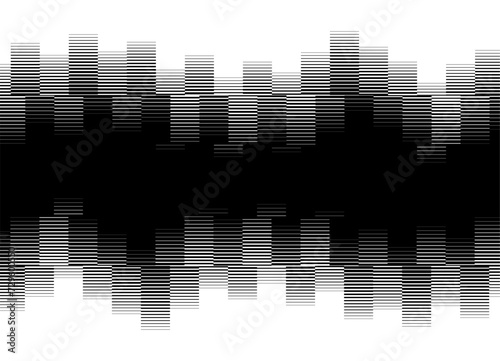 Black and white horizontal vector pattern of abstract pixels. Transition from black to white. Modern vector background.