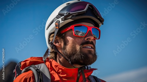 Skier or Snowboarder Enjoying Sunny Mountain Day