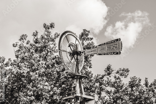 windmill in black and white photo