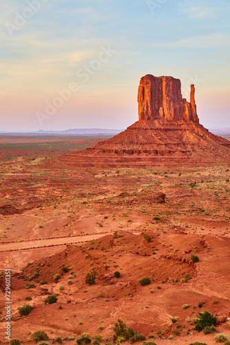 Golden Hour at Monument Valley Butte with Desert Road