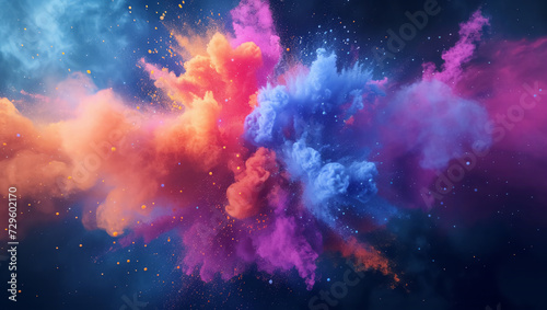 Colorful dust. An explosion of particles of bright colors. Colored background with lots of dust of different colors, explosion of colors. photo