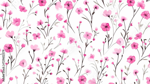 Dainty pink floral seamless wallpaper on a white background. minimal design for crafts  scrapbooking. endless repeating pattern. 