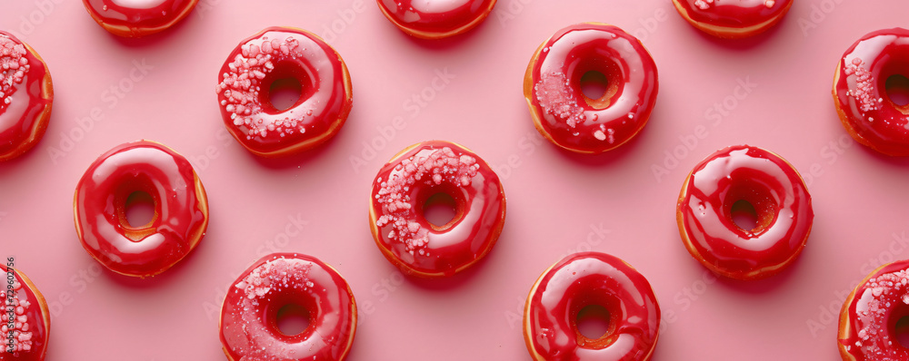 colorful donuts on pink background