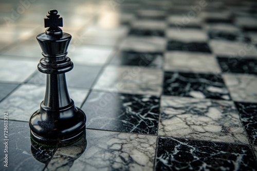 Chessboard with a black king on it. Chess board game concept of business ideas and competition and strategy ideas concept.