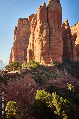 Sedona Red Rock Cliffs at Sunset with Sparse Vegetation