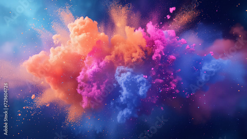 Colorful dust. An explosion of particles of bright colors. Colored background with lots of dust of different colors, explosion of colors.