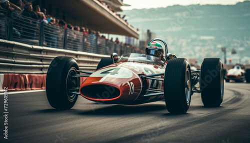 illustration of a F1 motor cars racing around the streets of Monaco in the 1960's photo