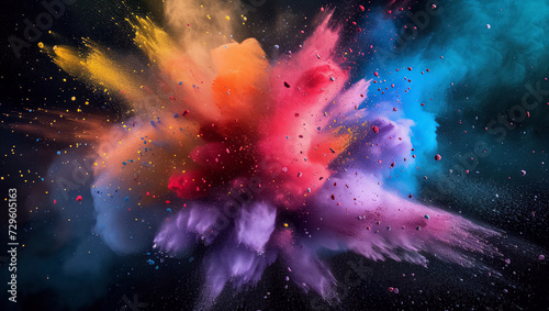 Colorful dust. An explosion of particles of bright colors. Colored background with lots of dust of different colors, explosion of colors.