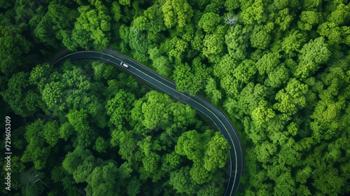 Aerial view of forest road, Healthy ecosystem and environment concept and background. Generative Ai