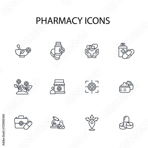 Pharmacy icon set.vector.Editable stroke.linear style sign for use web design logo.Symbol illustration.