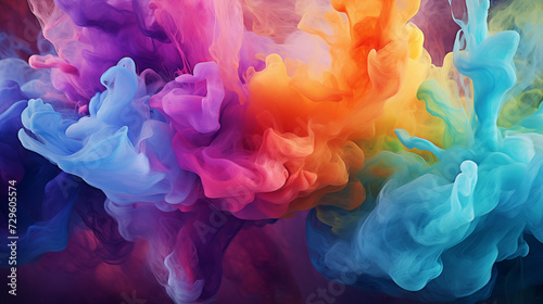 a photograph of colorful smoke or silk swirling in water, creating a mesmerizing abstract pattern reminiscent of the cosmic clouds of interstellar space.