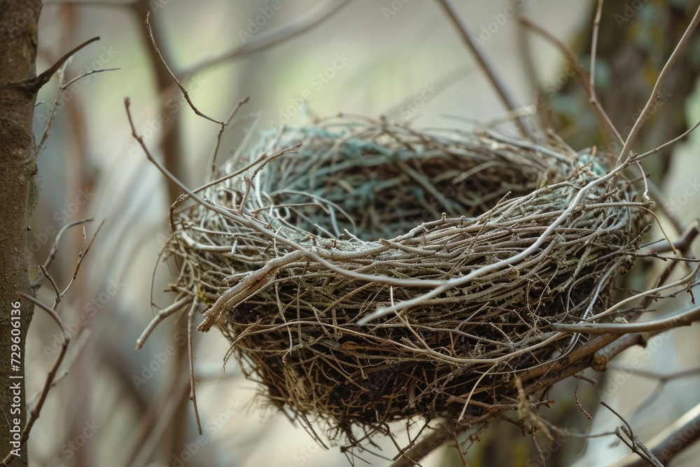 Obraz premium Empty bird's nest. Build a nest from tree branches and twigs Generative AI