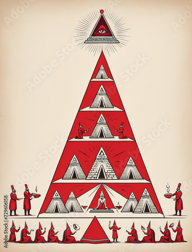 Illuminati Symbolism - Minimalist illustration of Masonic apron, pyramid, and tongue-in-cheek absurd symbolism Gen AI