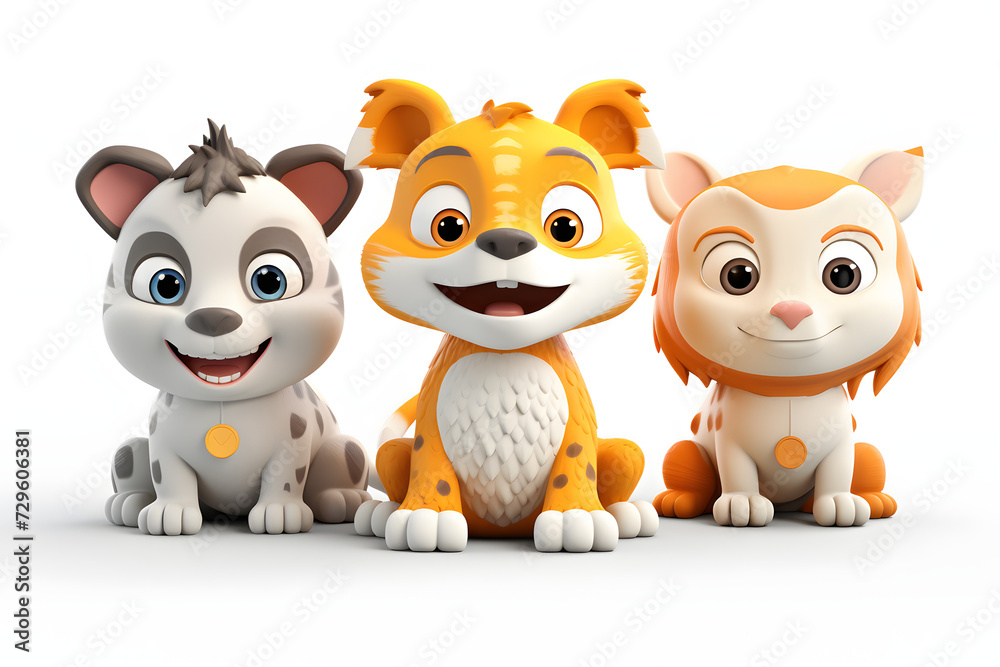 Immerse yourself in the playfulness of these 3 cartoon animal toy characters. They shine on a transparent PNG background,    Generative AI,