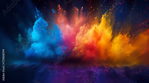 Indian Happy Holi concept, colorful powder background, blue, yellow, pink