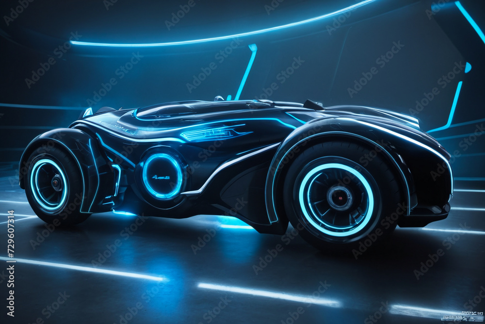 Futuristic car vehicle at night in city