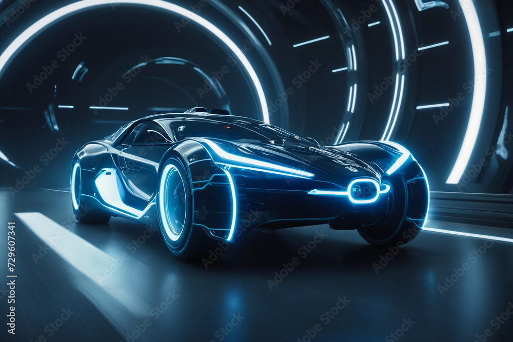 Futuristic car vehicle at night in city
